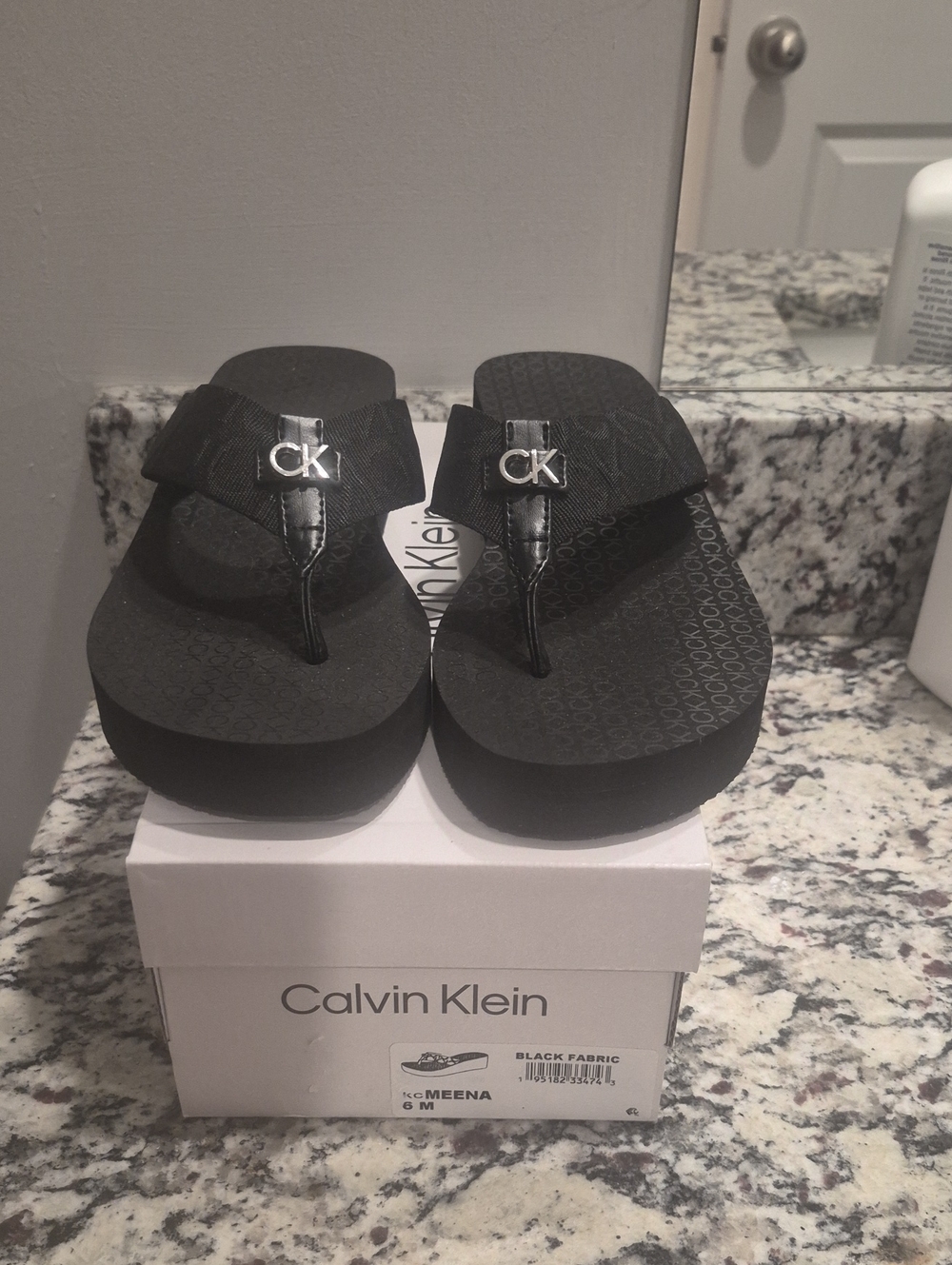 Black Monogram Wedge Flip Flop Sandals